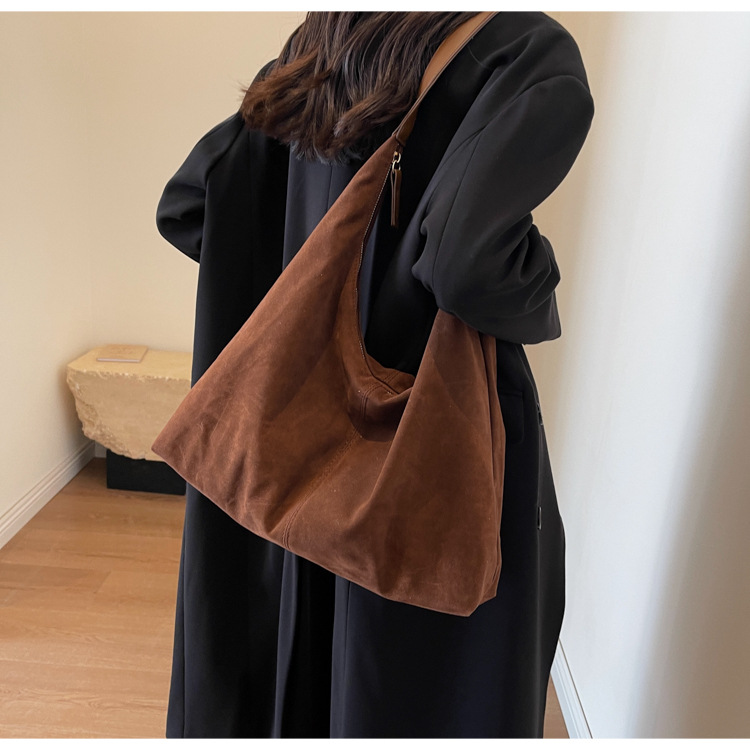 Retro matte tote bag, autumn and winter bag, commuter underarm bag, large-capacity single-shoulder tote bag, simple single-shoulder bag for women pic 36