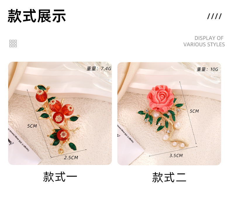 A fresh and delicate peony and zircon flower brooch, a retro pearl fashion pin, a leak-proof clothing accessory, a brooch for women pic 6