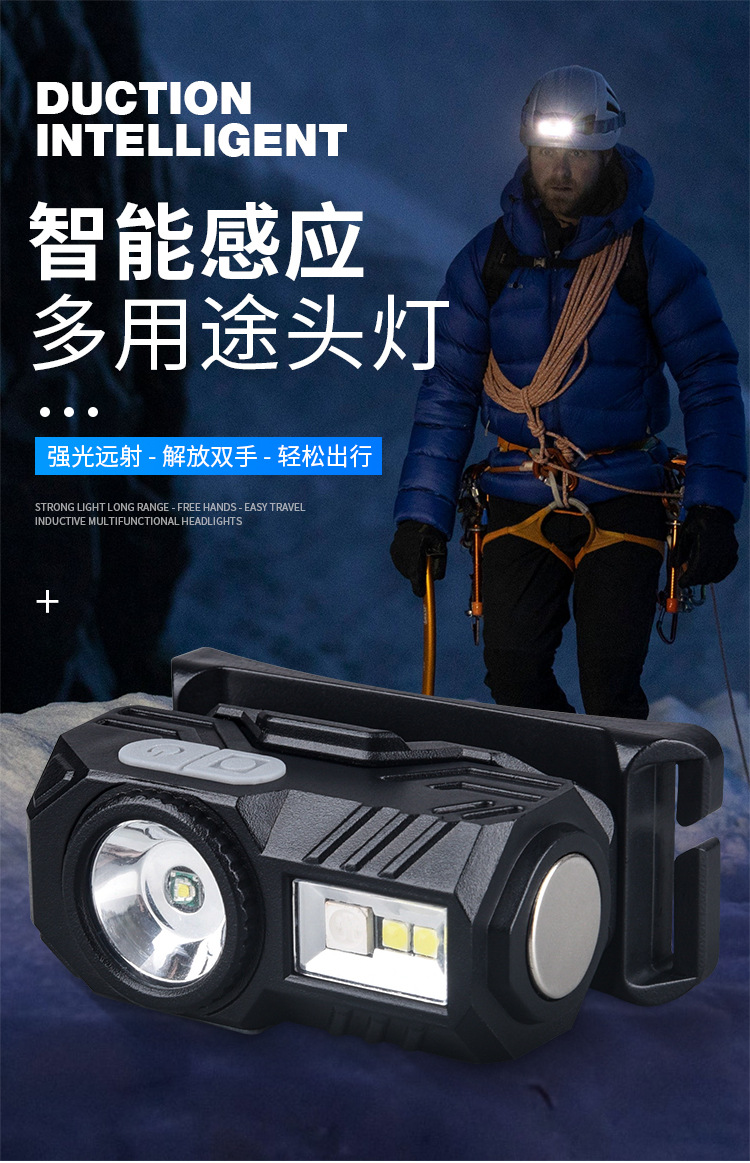 T131 Light sensor headlamp USB charging night fishing lamp Running cap clipper headlamp Wearing dual-purpose four-source LED headlamp pic 1