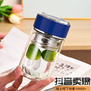 玻璃杯高级感玻璃无铅杯子家用带盖高硼硅双层新款高颜值水杯批发详情2