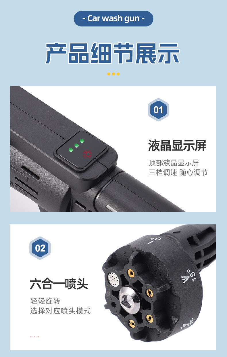 Wireless high-pressure car wash water gun, household portable car wash machine, high-power water pump, rechargeable lithium battery car water gun pic 11