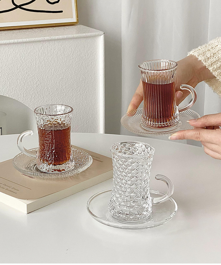 Turkish coffee cup and saucer set, home black tea glass water cup, European high-end, exquisite and niche afternoon tea cup pic 1