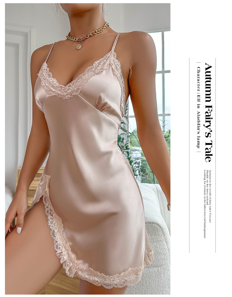 YANNI ice silk pajamas, feminine backless halter skirts, summer new short skirts, thin breathable home wear, large-sized sleeping skirts, wholesale for export to the Middle East and South America pic 6