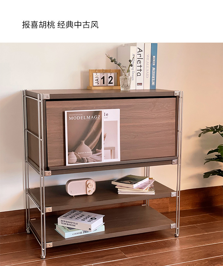 Stainless steel flip-up door magazine cabinet, Bauhaus Ins-style living room narrow slit storage rack, storage cabinet, bookcase for storage pic 13