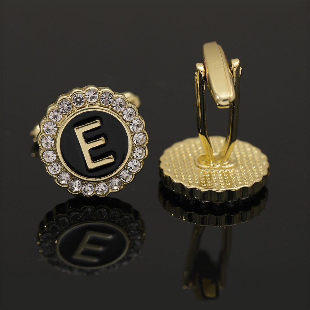 大写字母袖扣圆形镶钻袖钉合金滴油男士衬衫扣26英文字母A-Z配饰详情10