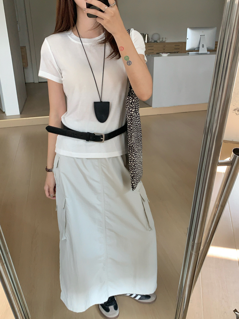 GAGD Tencel wool shoulder short-sleeved T-shirt for women, Millennium, sweet and cool, waist-tightening sport short-sleeved T-shirt top for spring pic 17