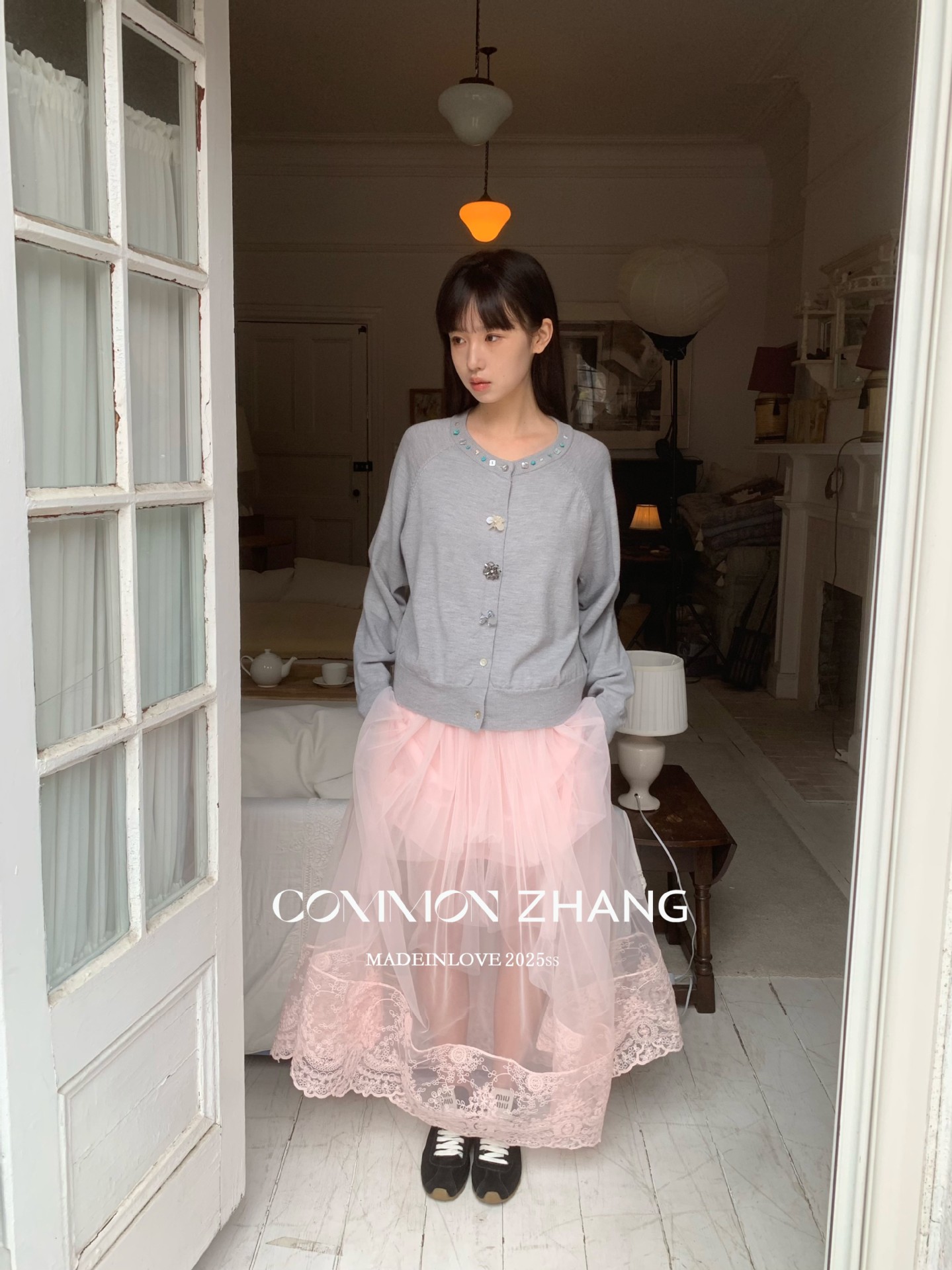 CZ ZHANG韩版网纱蕾丝拼接层次感微透高腰显瘦a字半身裙女B12103详情7