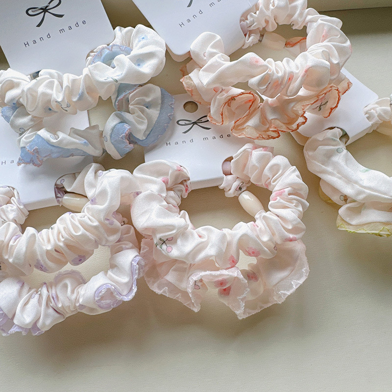 2条装春夏新款少女花朵大肠发圈棉布花边糖果色小清新气质发绳女详情2
