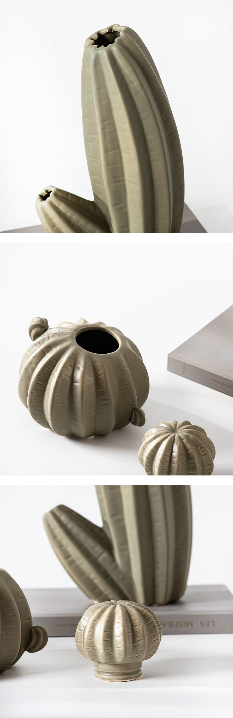 2026 Nordic-style green cactus ceramic decorative item for home living room TV cabinet, creative ceramic vase pic 5