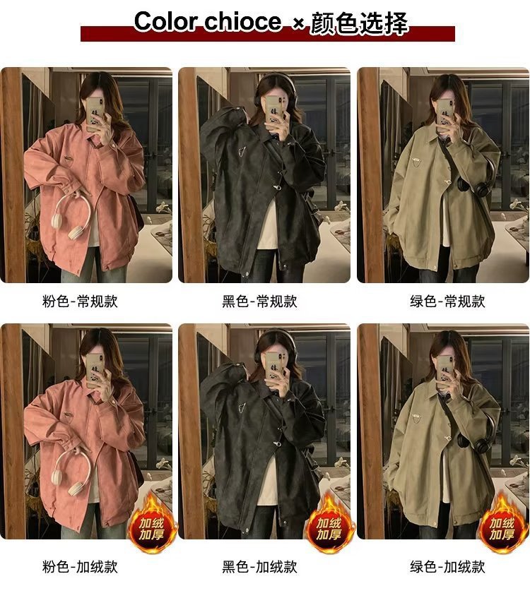 美式复古翻领外套女chic春秋潮流休闲宽松设计感PU皮学生夹克上衣详情4