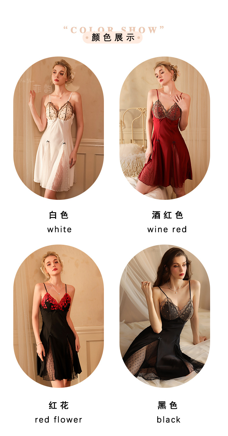 Feiyun Sexy Pajamas, Satin Nightgowns, Home Wear, Sexy halter nightgowns, Lace patchwork pajamas for women wholesale 427 pic 4