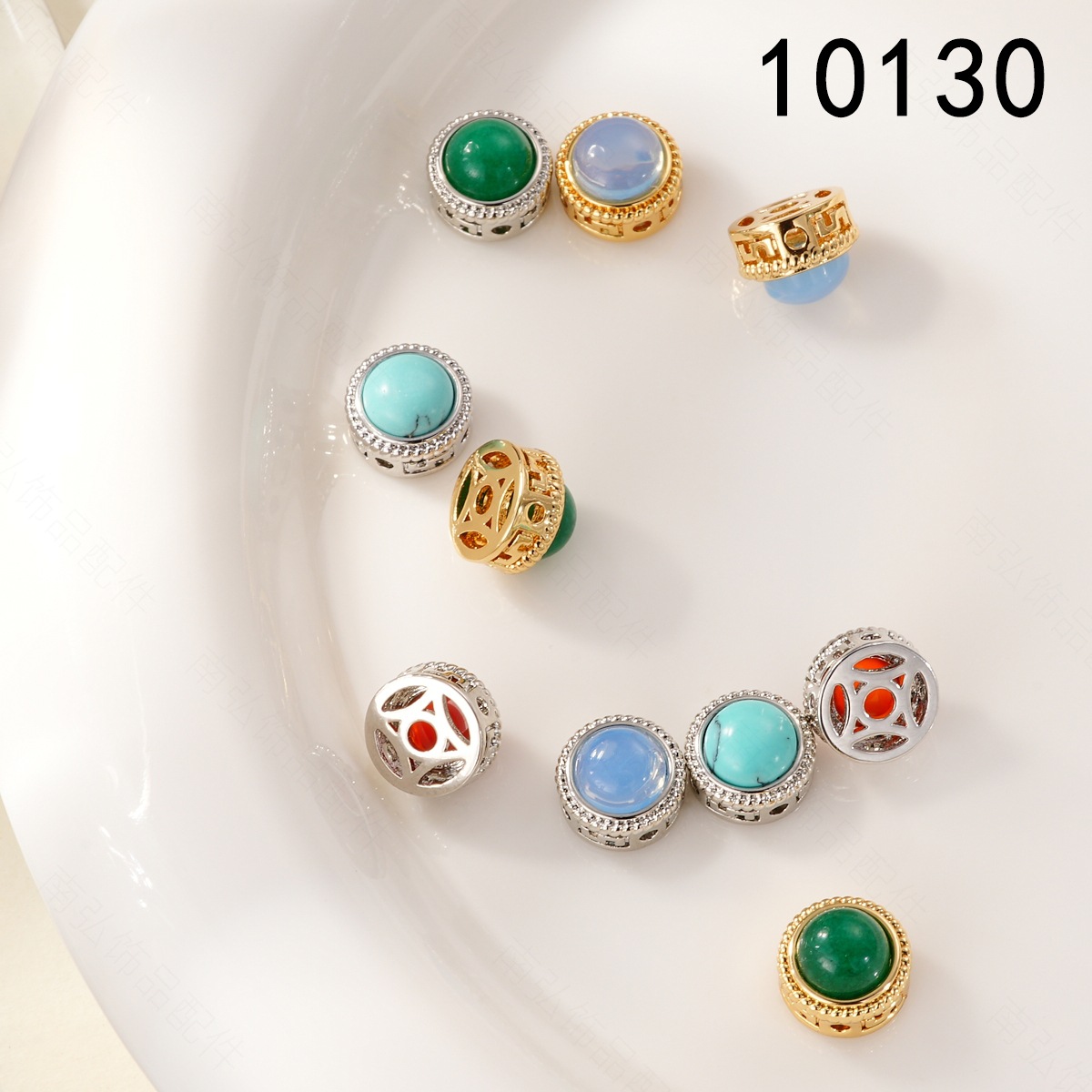 DIY jewelry and necklace clasp with zirconium natural stone aquamarine beads, copper plated with real gold for color retention and high-end feel pic 3