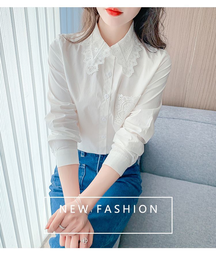 春秋季2025年新款女装时尚减龄纯棉衬衫女洋气全棉蕾丝领休闲上衣详情17
