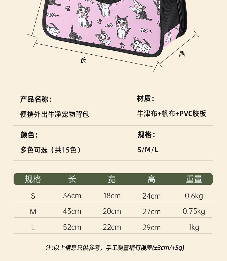 现货猫咪背包多色多图案宠物多功能牛津布便携式外出手提包批发详情12