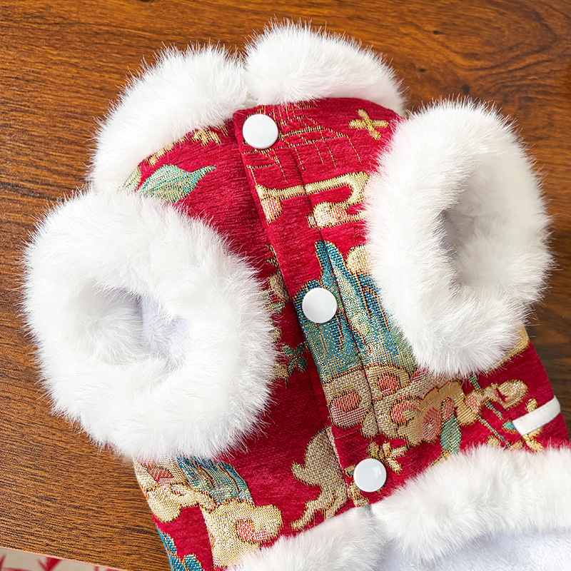 New Year Autumn and Winter double-layer thickened fleece Chinese-style jade rabbit pet dog and cat clothing, clothing and accessories, Tang suits, bichon Frises, Teddy bears pic 9