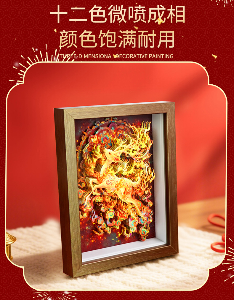 纸想造物中式古典九色鹿裸眼3D立体纸雕画马年摆件送亲朋国潮礼品详情7