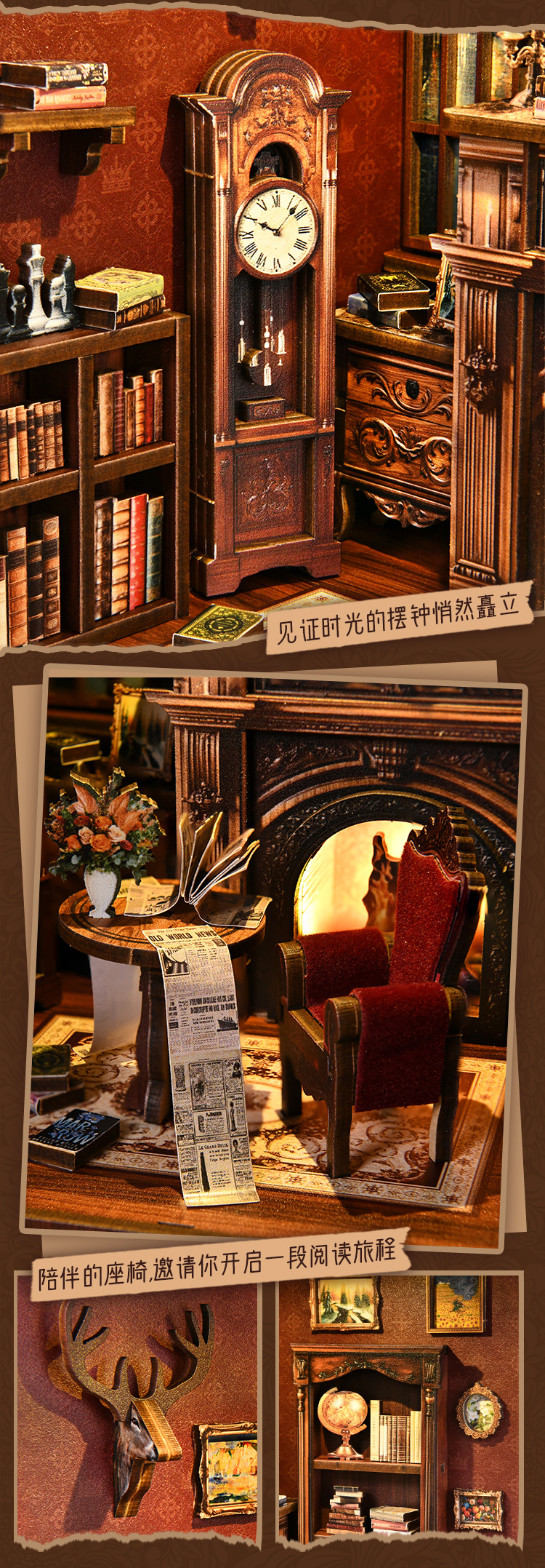 Customized diy small house, Micro Light Bookstore, 3d stereoscopic jigsaw puzzle, hand-assembled bookstand model, wooden bookstand model pic 8