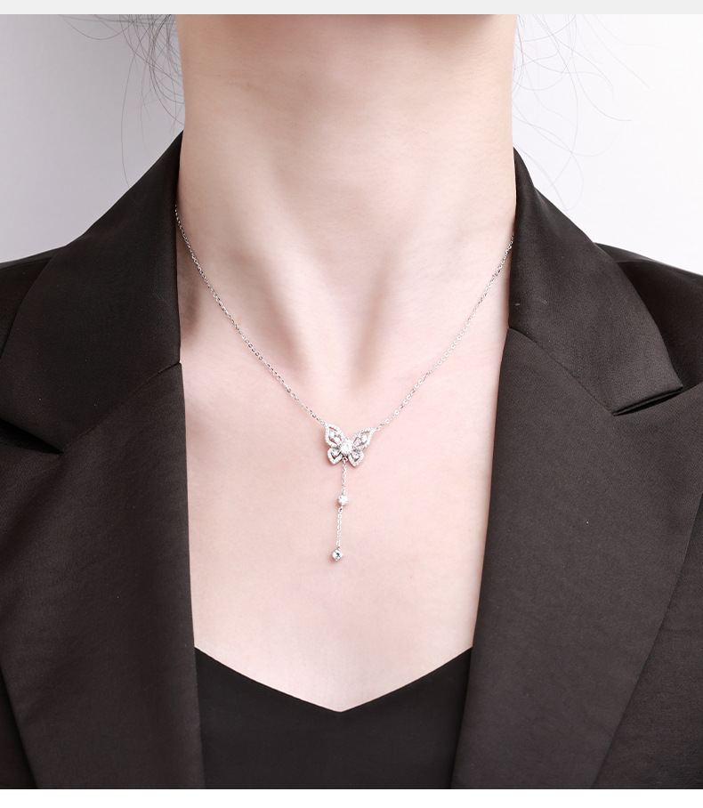 s925 sterling silver butterfly tassel Moissan collarbone chain, a niche and high-end, versatile accessory necklace, exuding a sense of sophistication for autumn and winter pic 21