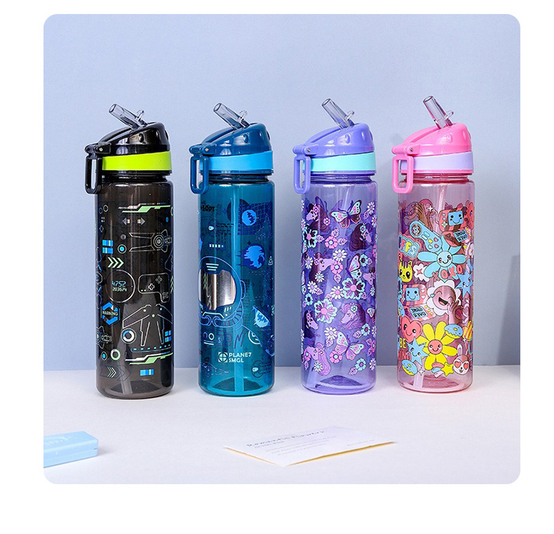 Children's cartoon spout water cup, summer primary school and kindergarten straw direct drinking cup, special convenient water bottle for school pic 11