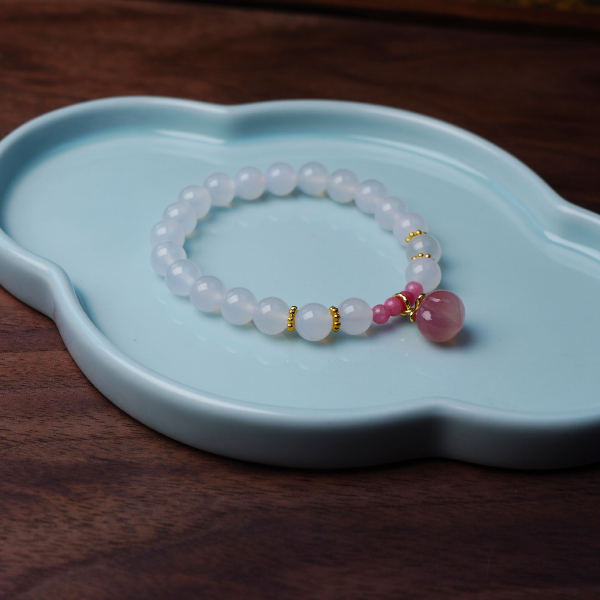 Tipo de hielo natural brazalete de ágata blanca para mujeres con colgante de melocotón dulce pincho de mano fresco y dulce mejor amiga decoración de mano regalo pic 36