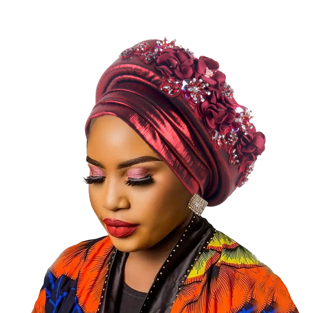 2025新款跨境民族粘重工花美人条两层海绵包头帽turbancap现货详情10