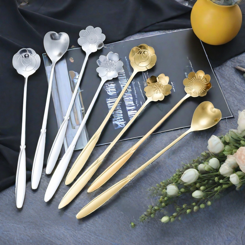 不锈钢花勺樱花玫瑰花勺婚礼长柄心形勺咖啡搅拌勺伴手礼燕窝蜂蜜详情9