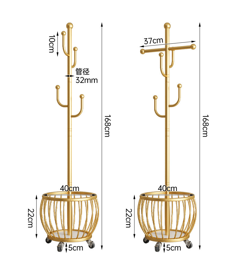 卧室落地挂衣架铁艺衣帽架可移动家用宿舍入户收纳篮脏衣篓衣服架详情20