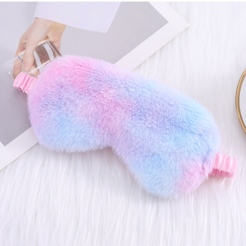 炫彩小兔毛可爱毛绒眼罩遮光睡眠眼罩彩虹印花可爱卡通眼罩现货详情24