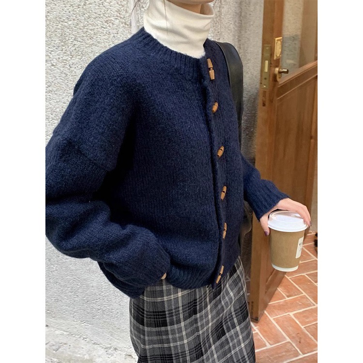 复古牛角扣毛衣秋冬外套韩版慵懒风针织开衫外穿上衣新款女装秋详情7
