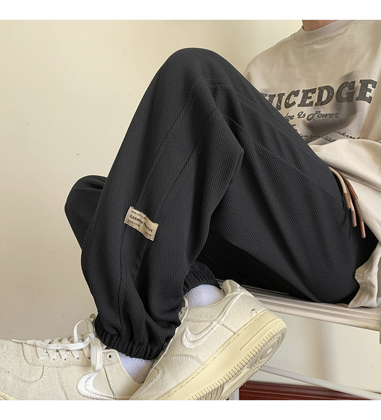 华夫格裤子男士2024秋季潮牌宽松九分束脚卫裤大码青年休闲运动裤详情37