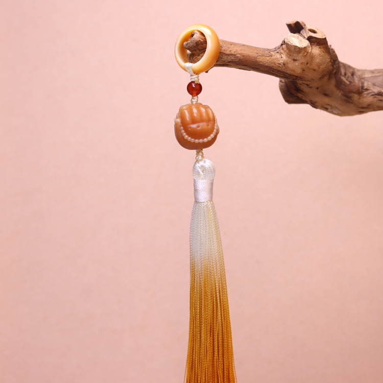 White, yellow and green Bodhi running ring pendant with tassel prayer beads pendant accessory, hand-held pendant with tassel hand-held prayer beads pendant pic 13