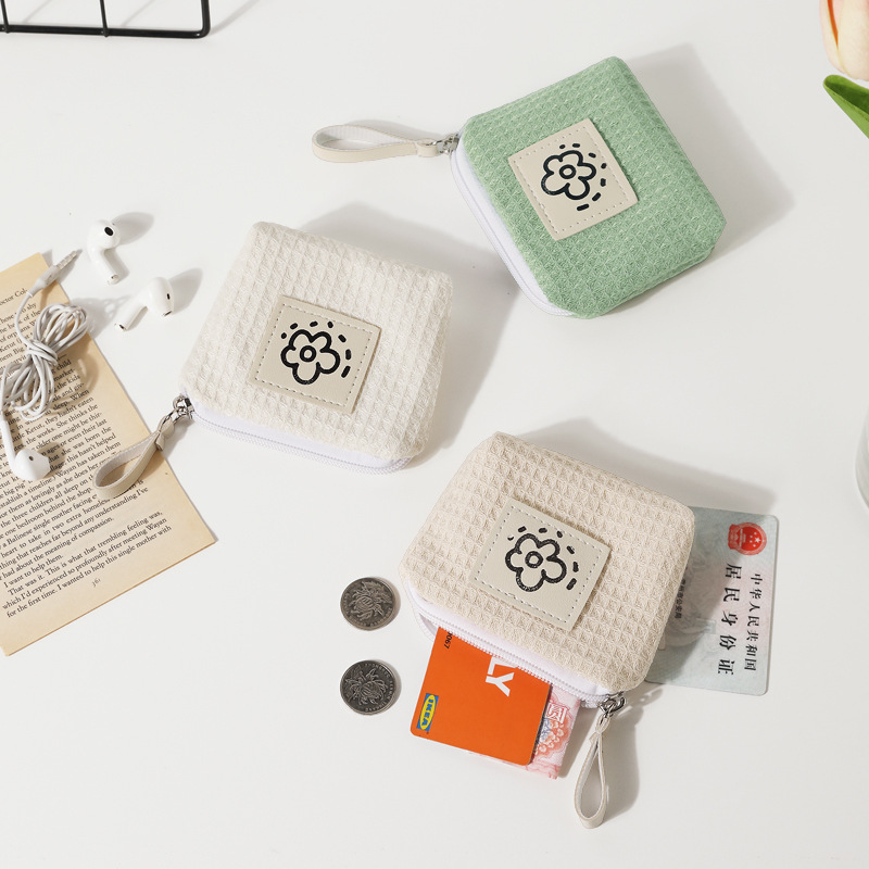 Ww日系可爱简约华夫格零钱包女小巧便携手腕包夏天花朵2024年新款详情7