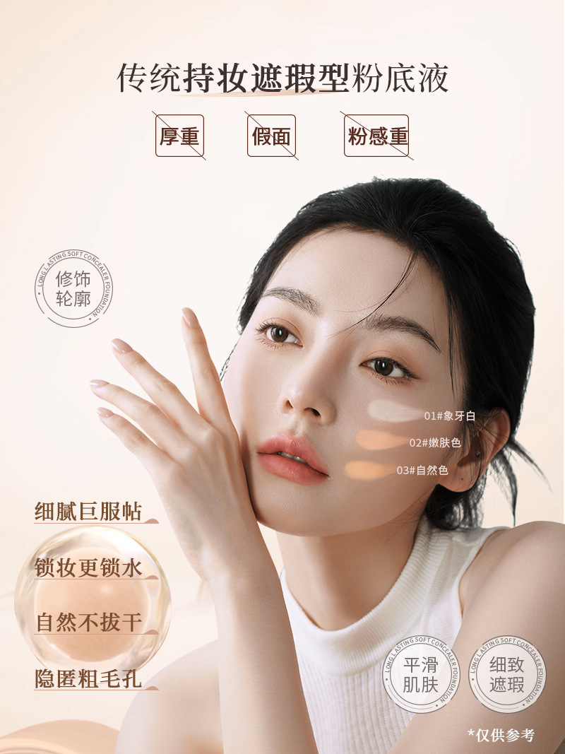 抖音爆款粉底液防水防汗BB霜控油不卡粉遮瑕持久不脱妆粉底膏批发详情2