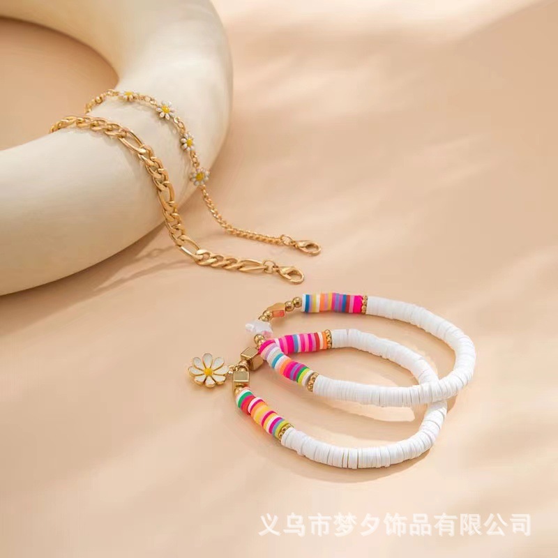 欧美跨境饰品 流行风软陶串珠彩色手链套装 日韩潮流雏菊小花珍珠详情14