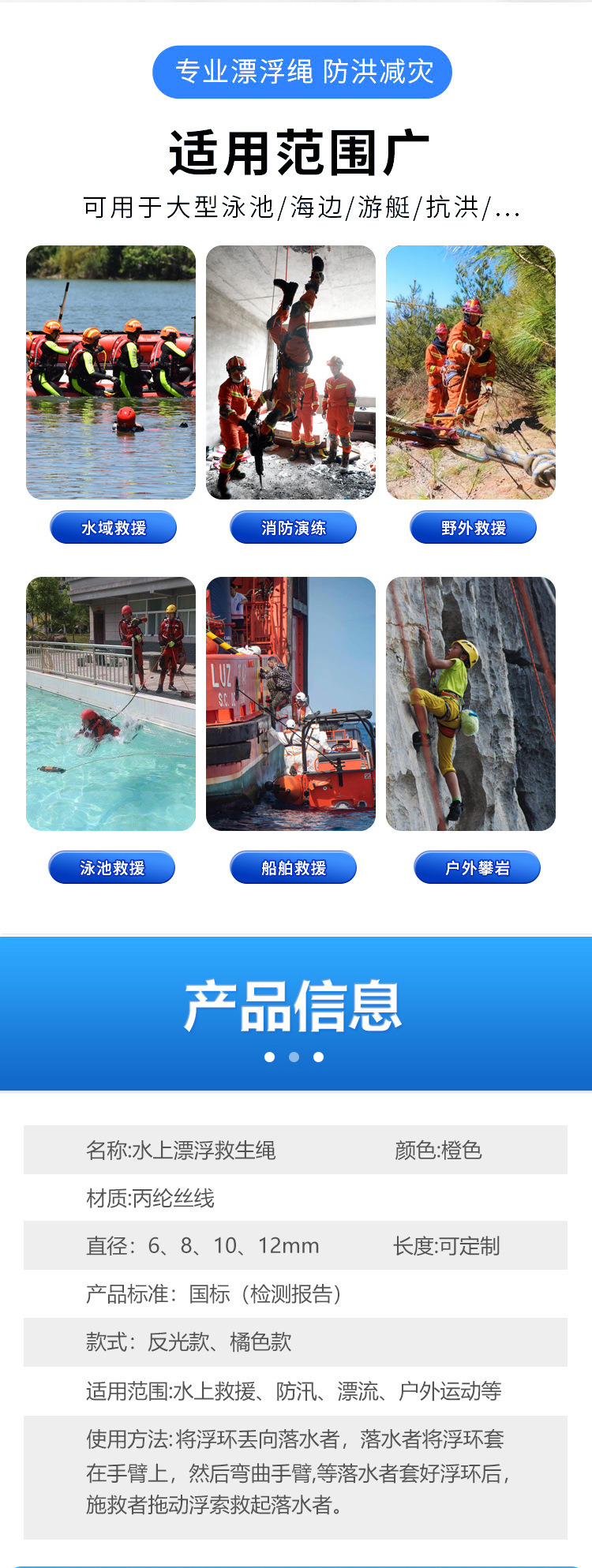 厂家直发水域救援绳水上安全救生绳救援船用救生圈绳反光漂浮绳详情3