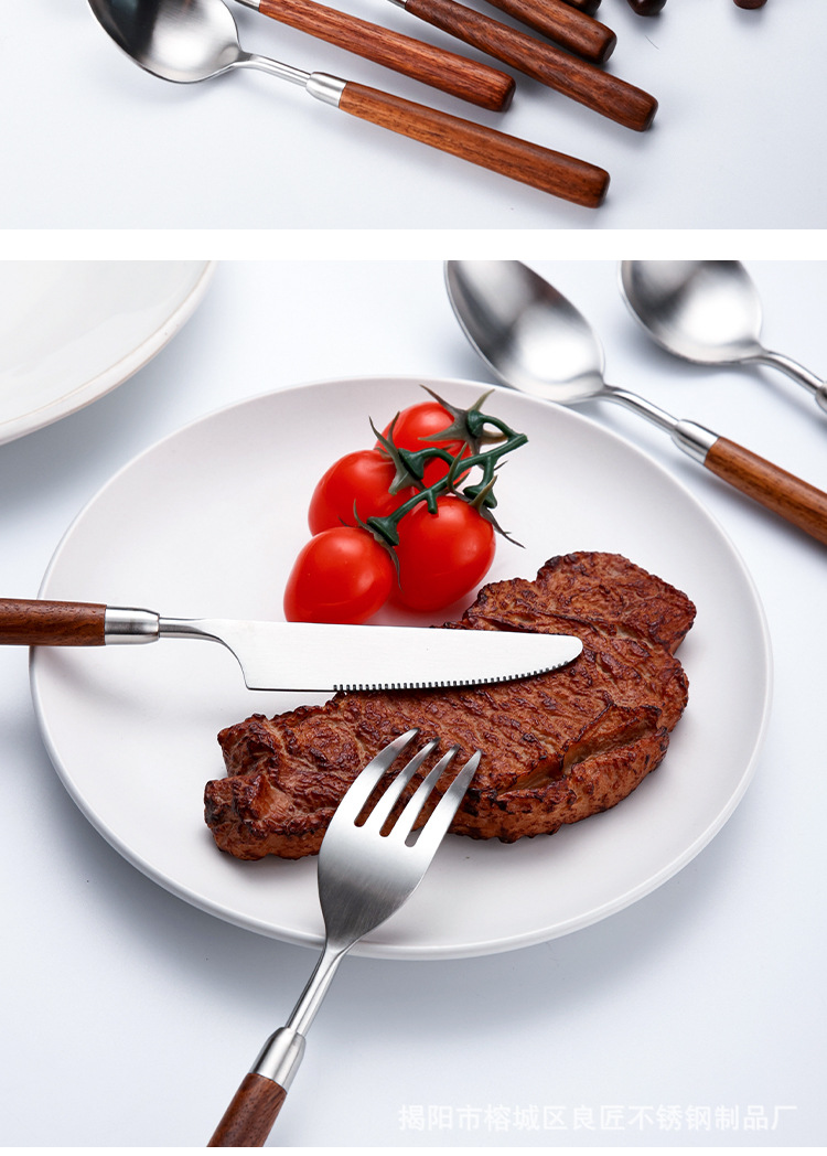 304不锈钢餐具胡桃木烹饪勺铲刀叉蛋糕铲蛋糕刀不锈钢勺子喝汤详情12