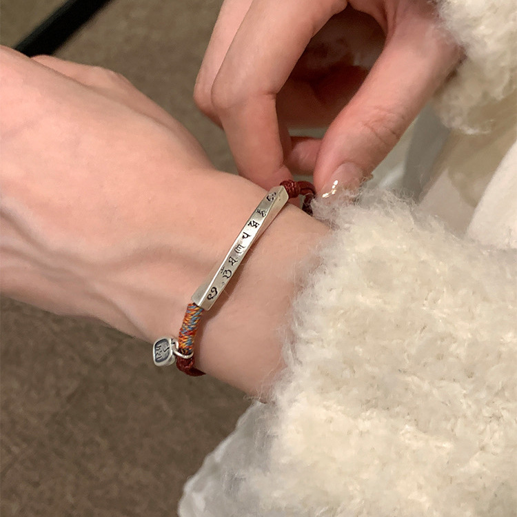 999 pure silver curved tube Chinese-style hand-woven rope bracelet, light luxury, ins, niche, exquisite and high-end bracelet, personalized jewelry pic 3
