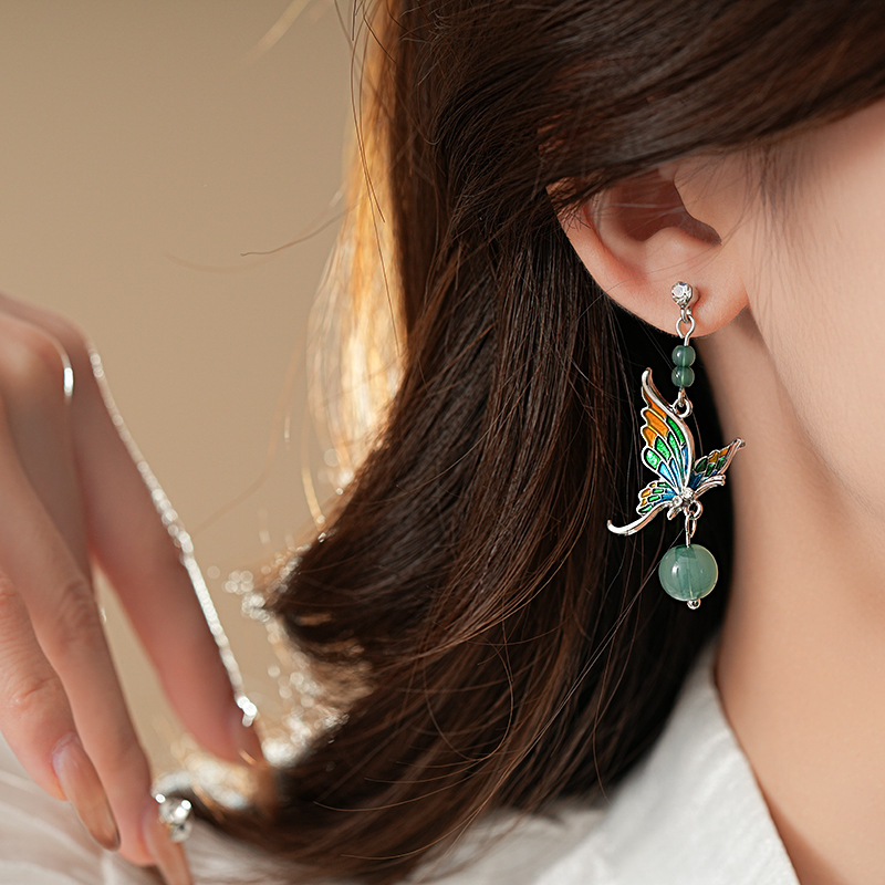 银针滴油蝴蝶树脂圆形耳钉甜美气质高级感耳环森系小清新耳饰批发详情8