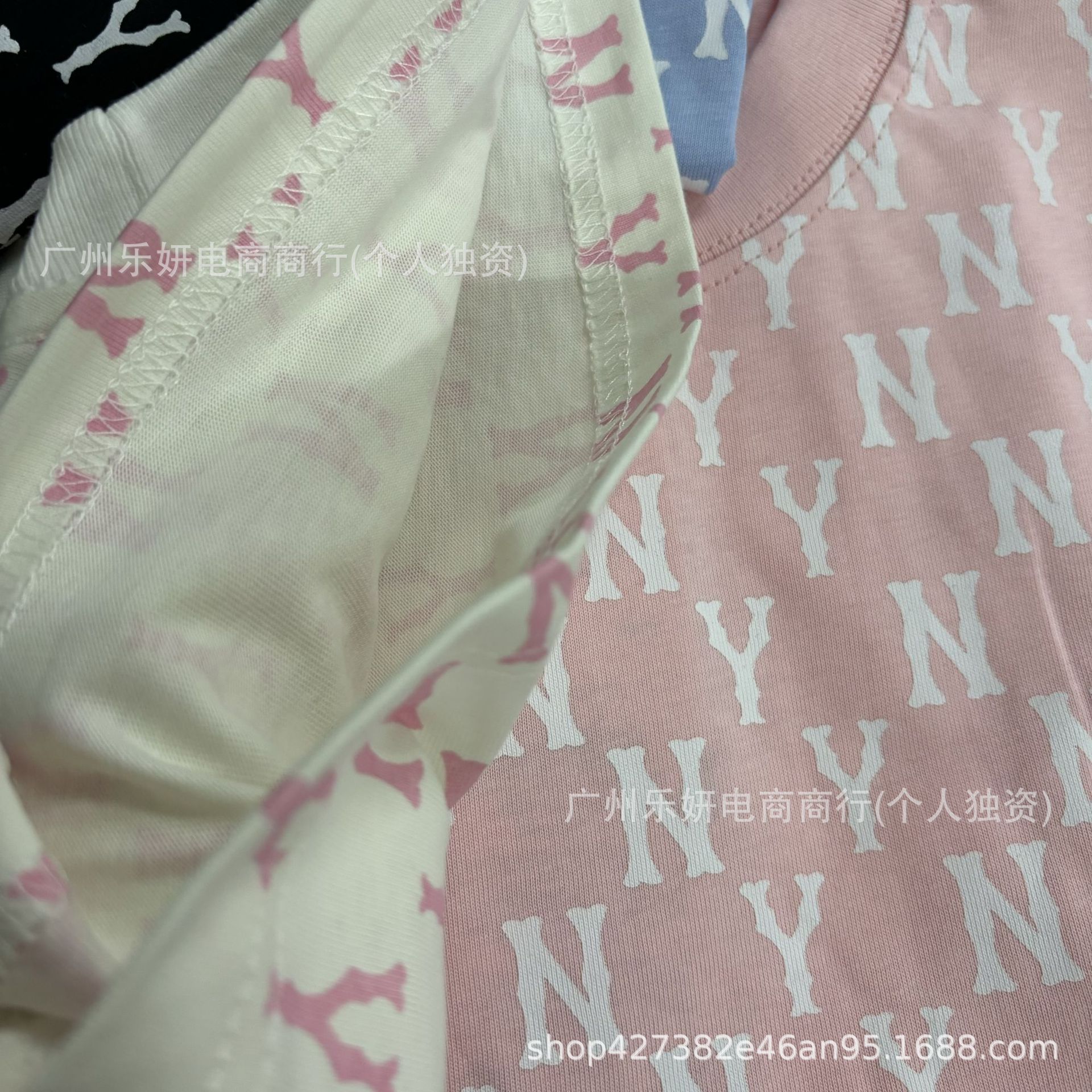 高品质NY-韩国潮牌夏季新款多色满印字母LOGO男女同款老花短袖T恤详情4