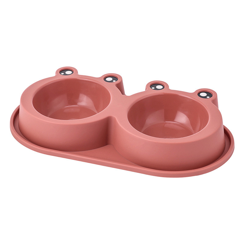 跨境新糖果色大号卡通青蛙宠物双碗不锈钢狗碗宠物用品猫狗防滑碗详情10