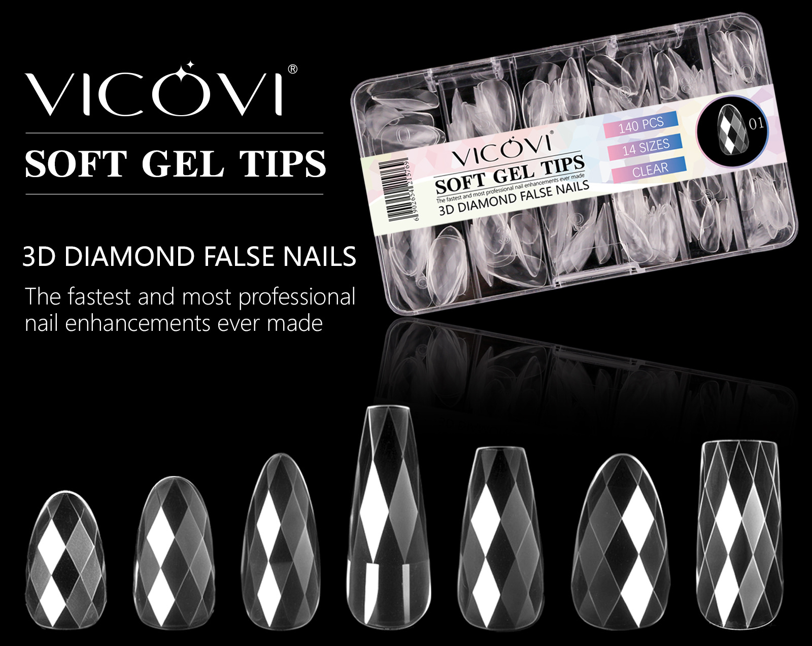 跨境欧美爆款3D菱形甲片杏仁甲芭蕾甲不规则透明假指甲片美甲批发详情8