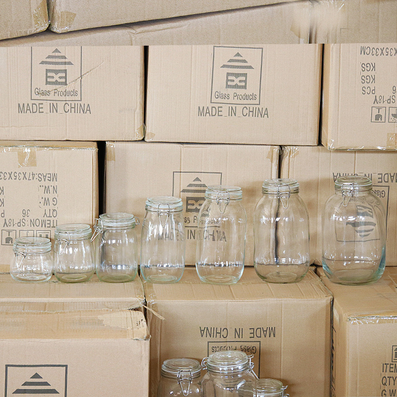 圆形玻璃密封瓶食品储物罐不锈钢卡扣瓶蜂蜜柠檬杯百香果果酱瓶子详情1