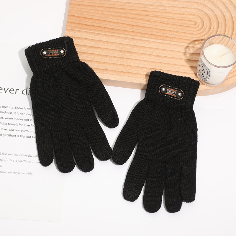 跨境亚马逊男士保暖手套秋冬季户外骑行防寒可触屏棉混纺五指手套详情5