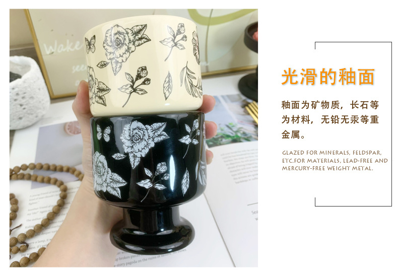 Tiffany retro camellia, European ceramic cup, candle, highball cup, high appearance level, double-layer mug, heat-resistant souvenir pic 76