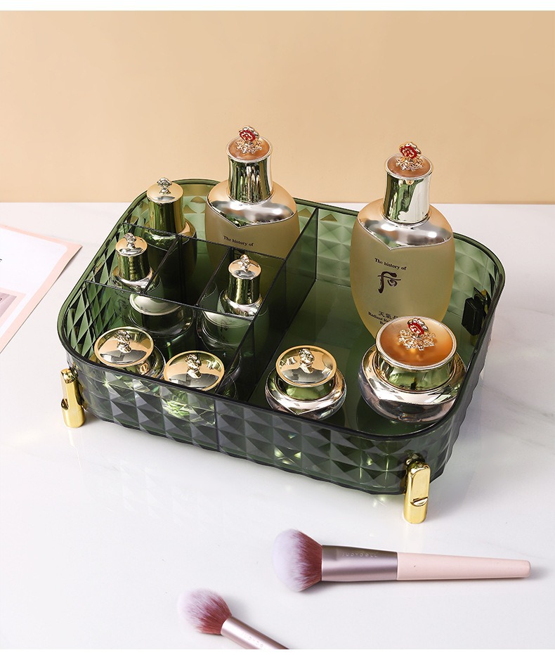 轻奢化妆品收纳盒桌面高级感创意收纳筐家居用品分隔大容量储物盒详情16