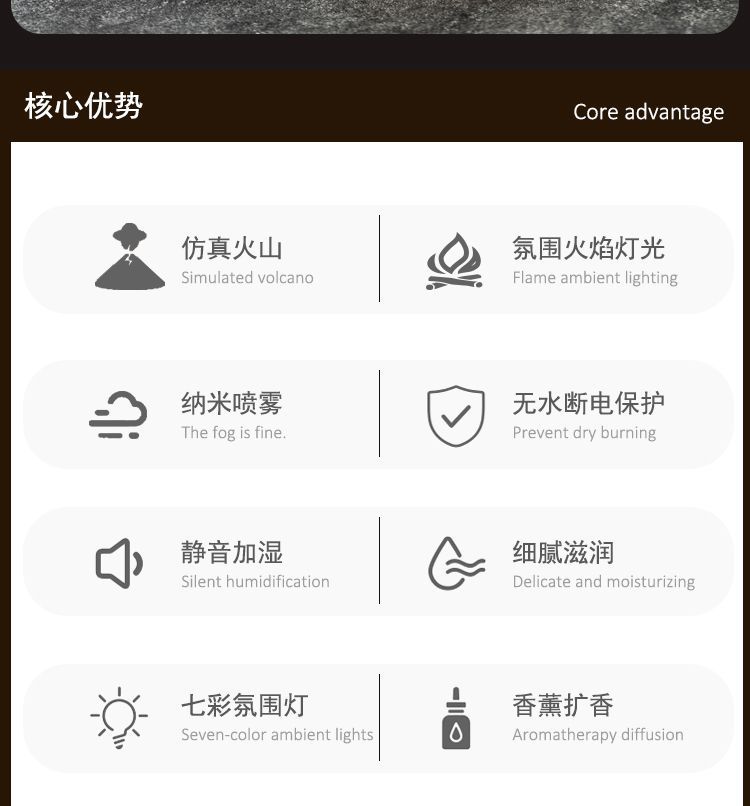 2025跨境新款创意火山熔岩香薰机家用卧室办公桌面喷雾火焰加湿器香薰机详情2
