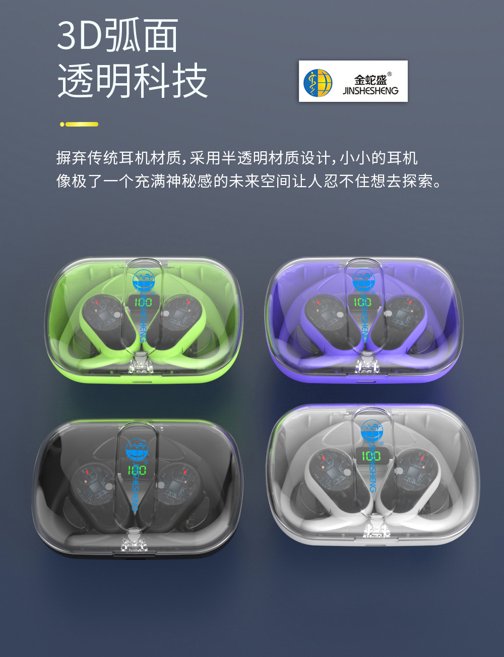 新款挂耳式蓝牙耳机超长续航不入耳TWS无线双耳创意透明耳机详情6