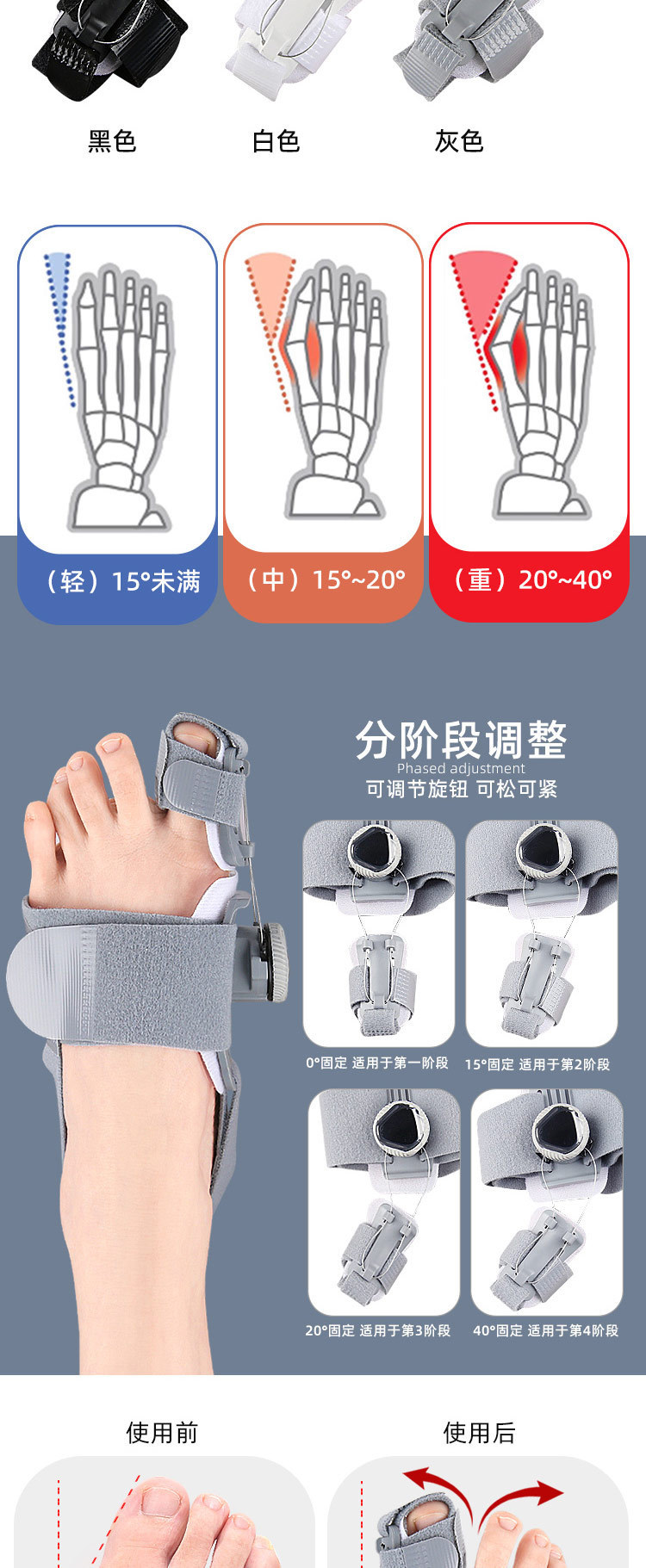 The big toe valgus orthosis and big toe bone separator can be used day and night. The adjustable rotating buckle is suitable for big toe valgus pic 3