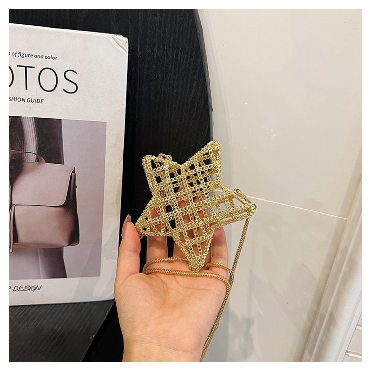 跨境2024夏新款小香风镂空金属星星包晚宴包单肩斜挎气质链条女包详情28