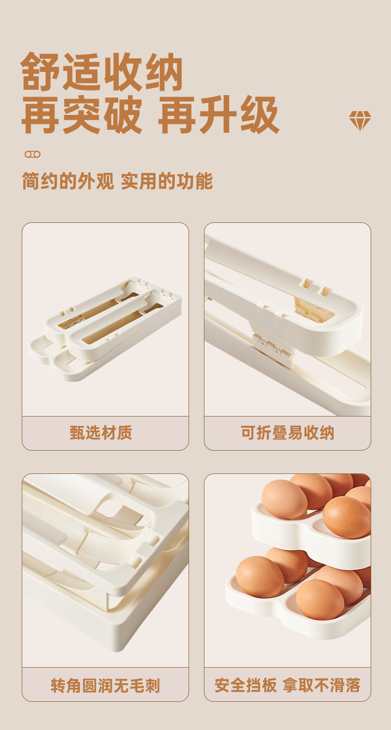 Folding rolling egg rack, refrigerator side door storage, egg tray, kitchen organization, safe storage wonder, egg compartment pic 4